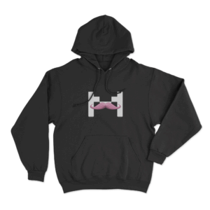 White M Mustache Hoodie Black